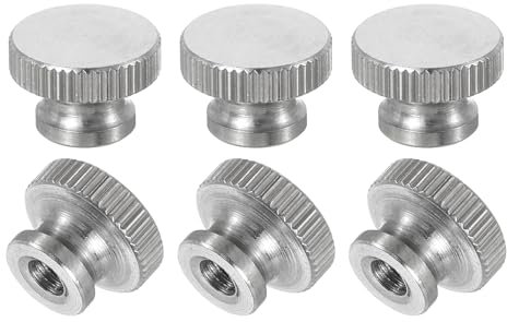 sourcing map Knurled Thumb Nuts, 6Pcs M4 x D12mm x H8mm Stainless Steel Round Knobs Fasteners Blind Hole Hand Screw Nut Silver for 3D Printer Parts, Machine Tools
