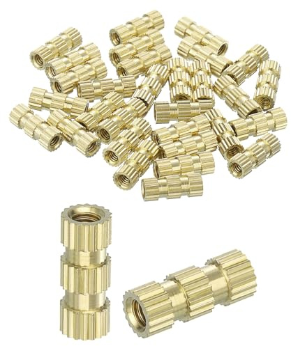 sourcing map Lot de 30 écrous moletés M2,5 x 10 mm (L) x 4 mm (OD) - Filetage en laiton - Inserts filetés femelles en laiton - Écrous d'encastrement à chaud