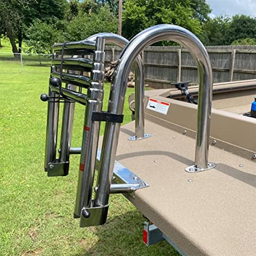 CYMYYDS Badeleiter 4 Stufen Klappbar Abnehmbar, Edelstahl Ponton Schwimmbad Drop Down Boardleiter, Boot Poolleiter Schwimmdeckleiter Mit Handlauf Und Breiter Pedal