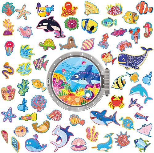 60PCS Cruise Door Decorations, Magnetic Ocean Cruise Door Magnet Waterproof Sea Animals Magnet Stickers Ocean Fridge Decors for Refrigerator, Carnival Cruise Party Supplies