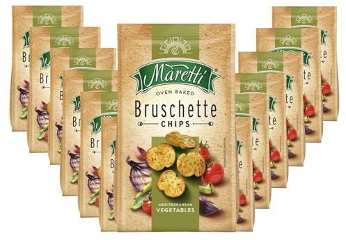 Maretti Bruschette Mediterrane Gemüse Cracker (14x150g), Brotchips mit mediterranem Gemüse Geschmack, köstliche Bruschette Chips im Ofen gebacken