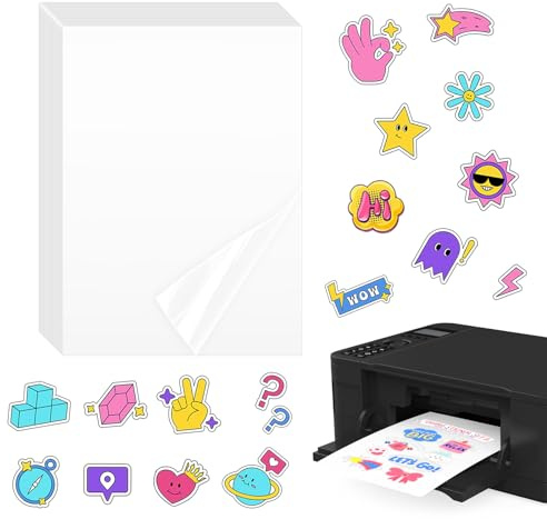 100 Stück A4 Selbstklebende Folie Transparent Aufkleber, Sticker Papier Klebeetiketten Rub on Folie zum Bedrucken, Wasserfest Bedruckbare Klebefolie, für Laserdruckern
