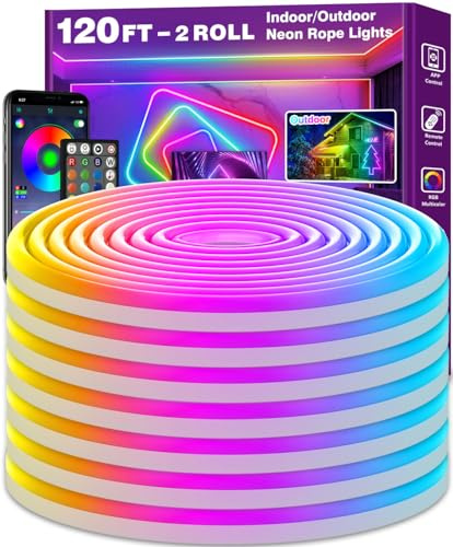AILBTON 36m Led Neon Rope Lights,Flexible Led Rope Lights,Control with App/Remote,Multiple Modes,IP65 Outdoor RGB Neon Waterproof,Music Sync Gaming Strip Lighting for Bedroom Indoor