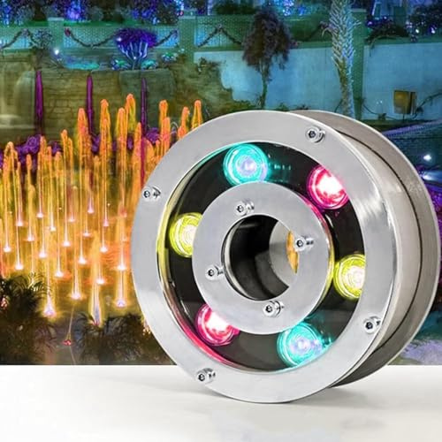 Luz De Fuente LED Sumergible - Luces Enterradas Subacuáticas RGB, Focos De Paisaje LED Sumergibles A Prueba De Agua IP68, Iluminación De Estanque Con Orificio Medio De Bajo Voltaje CA 12/24V(Cool Whit