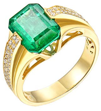 Bishilin Smaragdringe für Herren, Eheringe Gold 585 Bandring mit 2ct Smaragd Eheringe Verlobungsring Nickelfrei für Männer Größe59 (18.8)