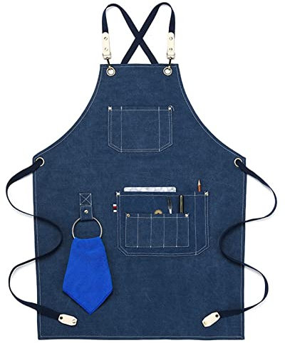 WchsTUmpxN Workshop Bib Apron,Work Tool Apron, Tischlerschürze, Werkstatt-Arbeitsschürze aus strapazierfähigem Segeltuch, Schweißschürze, Arbeitsschürze (Farbe: Blau, Größe: XL)
