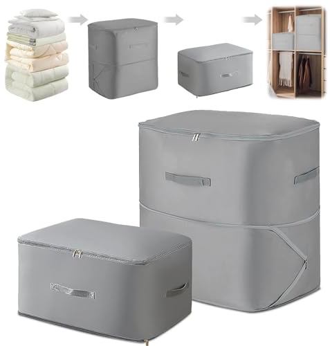 Ultra Salvaspazio Organizer a Compressione, 2pcs Borse Armadio, Sacchi di Stoccaggio Compressibili per Coperte e Abiti, Grigio