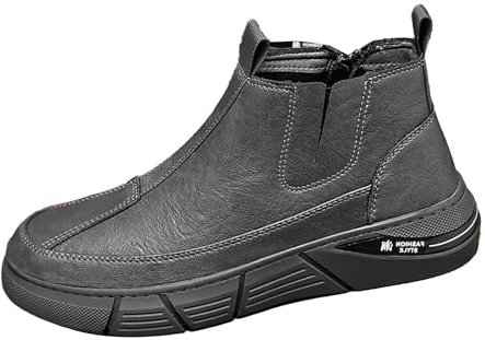 Herren Freizeitschuhe Mit Lederoberteil | Herren Slip On Walkingschuhe Leder Schuhe Mit Seitlichem ReißVerschluss | Bequeme Rutschfeste Trainer Schuhe Wanderschuhe Mit Dicken Sohlen | Fitnessschuhe