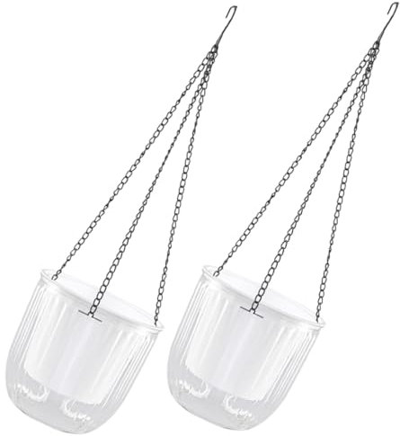 Levemolo Selbstbewässernder Hängender Blumentopf 2 Stück Transparent Aus Stoßfestem Harz Mit Drainagelöchern Für Indoor Outdoor Balkon Garten Pflanzkübel Mit Kette