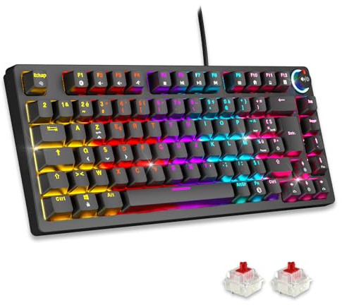 EMPIRE GAMING - Nouveau 2025 - K248 Clavier Mécanique Gaming Filaire Switches MX Red (FR AZERTY) - Type C - pour PC/PS4/PS5/Xbox - Rétroéclairage RGB - 82 Touches - 26 Touches Anti-Ghosting (Noir)