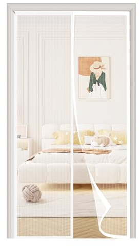 SAILIMAY Fly Screen Door, 160 x 210 cm, Magnetic Insect Protection Balcony Door, No Drilling, Strong Magnets, Easy Adhesive Mounting and Durable Net (White)