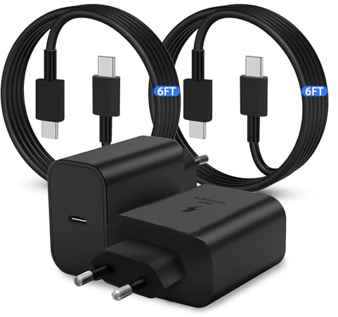 Chargeur Super Rapide USB-C,45W Fast Charger Plug [2 Pack] pour Samsung Galaxy S24/S23 Ultra/S23+/S22 Ultra/S22+/S20 Ultra/Note 10 Plus, Galaxy Tab S8 avec 1.8M Type C Cable