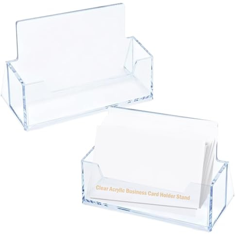 Jatipy Clear Acrylic Business Card Holder Stand - 2 Pack, Stylish and Professional Display Stand for Office, Desk, Counter, and Reception