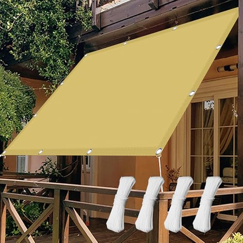 Toldo Rectangular 200 x 250 cm Poliéster Impermeable Vela de Protección Solar con Cuerdas de Fijación para Patio Jardín Terraza Balcón Parque, Amarillo Arena