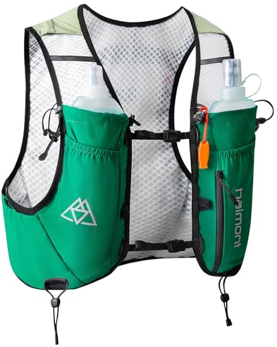 Haimont Laufweste Trinkweste für Damen und Herren Leicht Running Weste mit 2 Trinkflasche Laufen Wandern Joggen Trail 8L, S, Grün