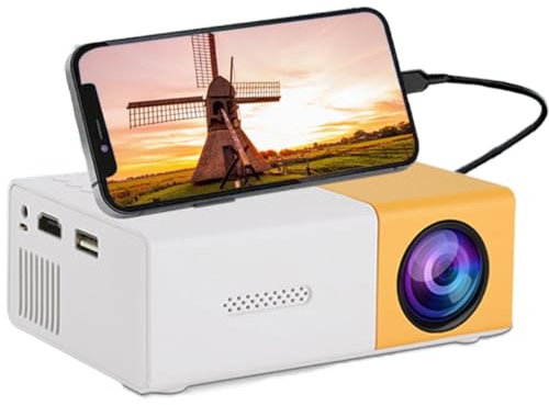 Mini Projecteur, Mini Projecteur Portable 1080P Full HD Supporté, Videoprojecteur avec Télécommande, Compatible avec HDMI/Audio/Smartphone/Tablette/PC/TV Stick/USB/AV (Jaune)