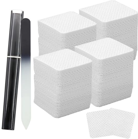 VEGCOO 1200 Stück Zelletten für Gelnägel, Nagellackentferner Pads, Nail Reinigungstücher, Lint Free Nail Wipes, Wattepads Nägel Set mit Schwarze Nagelfeile für Nagelpflege Salon (Weiß)