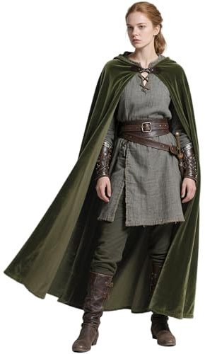 keland Capa medieval con capucha Renaissance Cloak para mujer, hombre, Halloween, cosplay (verde oliva)