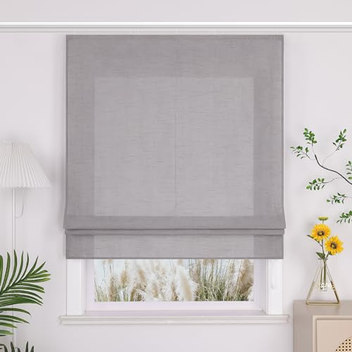 Yujiao Mao Halbtransparentes Raffrollo mit Klettband Modernes Unifarben-Fensterrollo aus hochwertigem Stoff Blickdichter Sichtschutz für Wohn- und Schlafzimmer 1 Stück，grau BxH 120x140cm | Raffgardine Modern, Küche Schlafzimmer Wohnzimmer, Fensterrollo, Lichtdurchlässig, Sichtschutz, Unifarbig, Glänzender Stoff