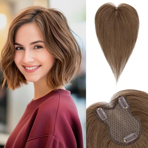 SEGOHAIR Haaraufsatz für Damen, Echthaar, doppellagig, handgen?ht, 360°-3D-Abdeckung, leicht, natürlich für dünner werdendes Haarteil, atmungsaktiv, 27,9 cm, Dunkelbraun, 21 g
