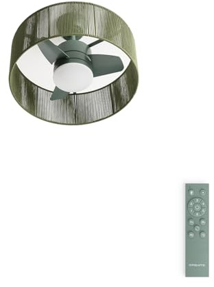CREATE / WIND LAMP WOVEN/Ventilatore da soffitto luce e telecomando verde salvia / 25W, timer, Ø56,5 cm, funzione estate-inverno, LED 3 temperature, corpo in corda, flusso d'aria concentrato