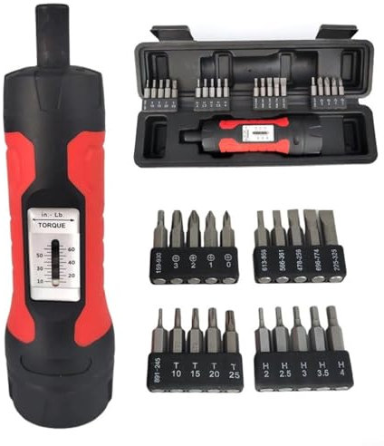 GLFLOW Cacciavite dinamometrico manuale preimpostato da 1/4, antiscivolo, regolabile, 25,4-165,1 cm, per uso meccanico ed elettrico (solo chiave)