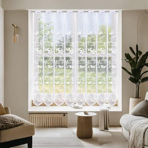 Scheibengardine - Bistrogardine Transparent mit Stickerei Vorhänge, Voile Kurzstores Gardine Gaze Schals Fensterschal Küchengardinen für Esszimmer Badezimmer Klein Fenster (BxH120x150cm,Weiß)