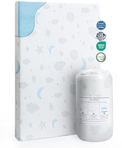 Pack and Play Matratze, 96 x 66 cm, atmungsaktiv, weicher Plüsch-Memory-Schaum, für Babys, Kleinkinder, Reisen, inklusive abnehmbarem, waschbarem Bezug, passend für Laufstall, Playard Pack n Play