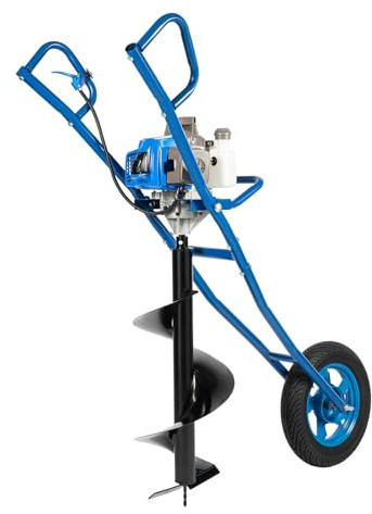 Tarière à essence 63 CC 2 temps avec moteur de 2,2 kW et foret de 30 cm, tarière avec design de roue et poignée, foret puissant pour jardin, construction, clôtures et vergers