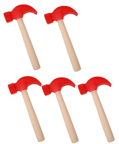 FUNNETOYU 5pcs Wooden Hammer for Safe Hammer Playset for Boys Realistic Tool for Pretend Construction Fine Motor Skill Development Wood Pounding Mallet