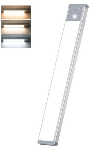 HIBOITEC 3 Colores Luz Armario Sensor Movimiento-65LED Superbrillantes Led Cocina Bajo Mueble, 2500mAh Luz Led Recargable, Magnética Adhesiva, Larga Duración Luces Armarios con Sensor sin Cable