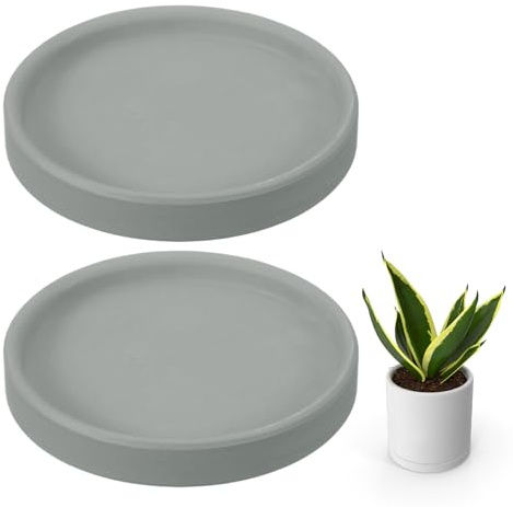 QUARKZMAN 2 Sottovasi Rotondi in Ceramica da 4, Sottovasi per Piante Resistenti per Interni e Esterni, Grigio Scuro