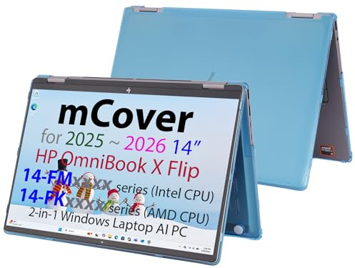 mCover Hard Case ONLY Compatible for 2025+ 14 HP OmniBook X Flip 14-FMxxxx 14-FKxxxx 2-in-1 (with 360° Hinge) Windows Laptop (NOT Fitting Any Other HP Models)- Aqua