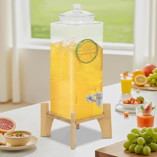10L Getränkespender mit Zapfhahn, Wasserspender mit Ständer, Glasflasche und Wasserhahn aus Edelstahl, für Heiße oder Kalte Getränke, Säfte und Teegetränke
