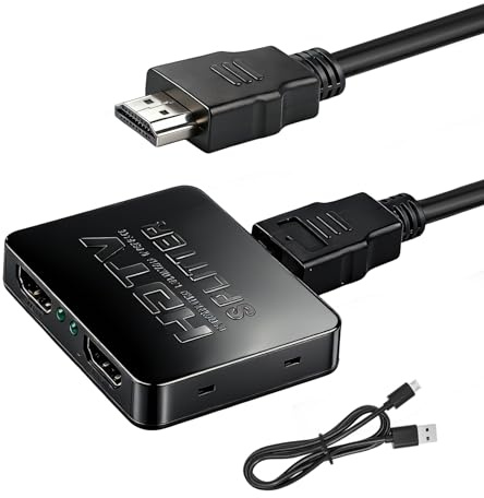 Répartiteur HDMI 4 K 1 en 2 Sorties Double HDMI 1 Entrée 2 Sorties avec Câble d'alimentation Micro USB pour Deux Moniteurs Prend en Charge pour MacBook, Xbox, PS4, PS3, Lecteur Blu-Ray, DVD, HDTV