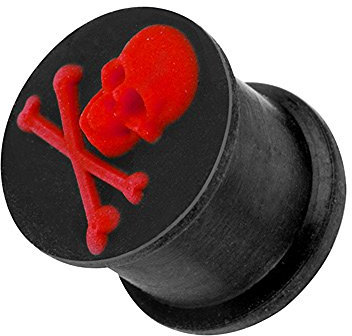 Piercingfaktor Ohr Plug Flesh Tunnel Piercing Ohrpiercing 3D Silikon Hider mit Totenkopf 16mm Rot