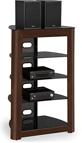 Centurion Supports Zinnia 5-Tier AV Equipment Rack Black Glass TV Stand with Walnut Fascia Hi-Fi Home Entertainment Shelf Unit