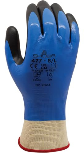 SHOWA 477, Nitrilschaum, Nitril – Beschichtung, Kälte, Blau mit schwarzer Beschichtung, 7/M