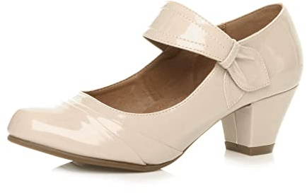 AJVANI Womens Ladies mid Heel Mary Jane Strap smart Work Comfort Court Shoes Size