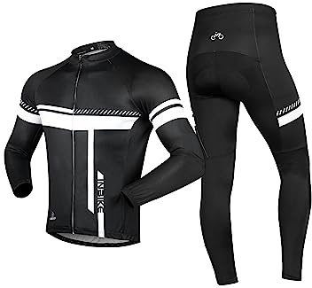 INBIKE Fahrradtrikot Herren Langarm Damen Fahrradbekleidung Männer Set Lang Fahrrad Trikot und Radlerhose mit Sitzpolster(Weiß, S)