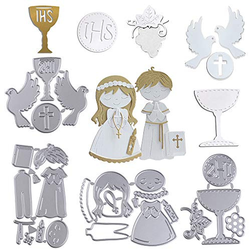 MEJOSER 4 Sets Stanzschablonen für Scrapbooking, Taufe, Cutting Dies Weihnachten, Carbon-Schablone für Papier, Karten, Geburtstag, Party, Hochzeit, Geschenk, Basteln, Dekoration (4 Set-Taufe)