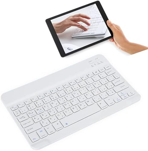 Plyisty Tastiera wireless Bluetooth, tastiera USB bianca portatile ultra sottile da 10 pollici, lingua araba/spagnola/russa, adatta per Android/OS X/Windows(10 Arabic)