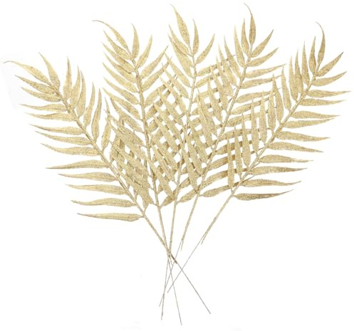 STOBOK Künstliche Weihnachten Picks Glitzer Blätter Stängel Golden 40cm Vasen Dekozweige Blumenstrauß Kranz DIY Kunstpflanze Zweige 5 STK Weihnachten Hochzeit Garten Party Dekoration