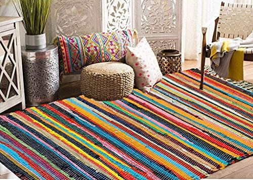 Milosc Handmade - 100% Cotton Recycle Chindi Rag Rug Multi Colour Area Rug Kitchen Hall Area Runner Rug Mat