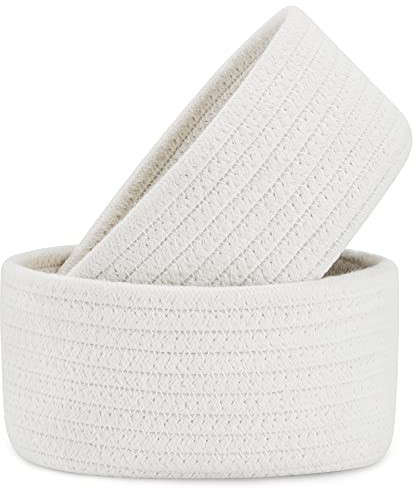 【2 Pack】 ABenkle Small Storage Baskets, Natural Cotton Rope Woven Baskets for Organizing, Tiny Oval Storage Easter Baskets, Small Basket, Cat Dog Toy Baskets, Bathroom Organization Bin