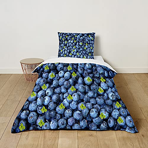 Morbuy Bettwäsche-Set für Kinder Mädchen Jungen, 3D Drucken Mikrofaser Kinderbettwäsche Babybettwäsche Weiche Bettwäsche Set mit Kissenbezüge und Bettbezug (100x135cm+40x60cm,Blaubeere)