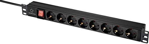 Renkforce RF-4604248 19 Zoll Netzwerkschrank-Steckdosenleiste 1 HE Schutzkontaktsteckdose mit Schalter Schwarz