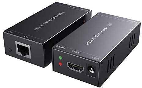 PWAYTEK Prolongateur HDMI par câble RJ45, portée 50m via Cat5e/Cat6/Cat7, résolution HD 1080P, prise en charge fonction EDID et alimentation séparée, ensemble émetteur et récepteur (Noir)