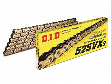 DID Cadena 525VX3 (Oro y Negro) - Longitud: 106 eslabones con unión remachada (ZJ)