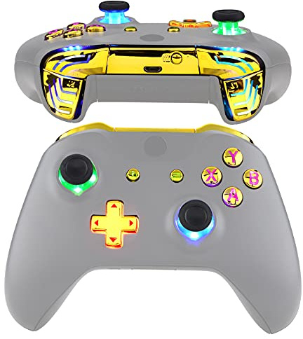 eXtremeRate Bouton LED de Remplacement pour Xbox One X/S Manette, DTFS LED Kit 2.0 pour Xbox One X/S Manette, Boutons Lumineux 7 Couleurs 9 Modes, Manette Non Inclus, Symbole Classique Chromé Doré